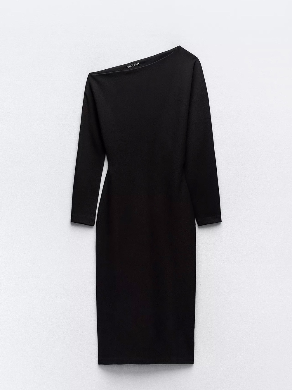 ZARA Black Asymmetrical Crepe Midi Dress Large NWT